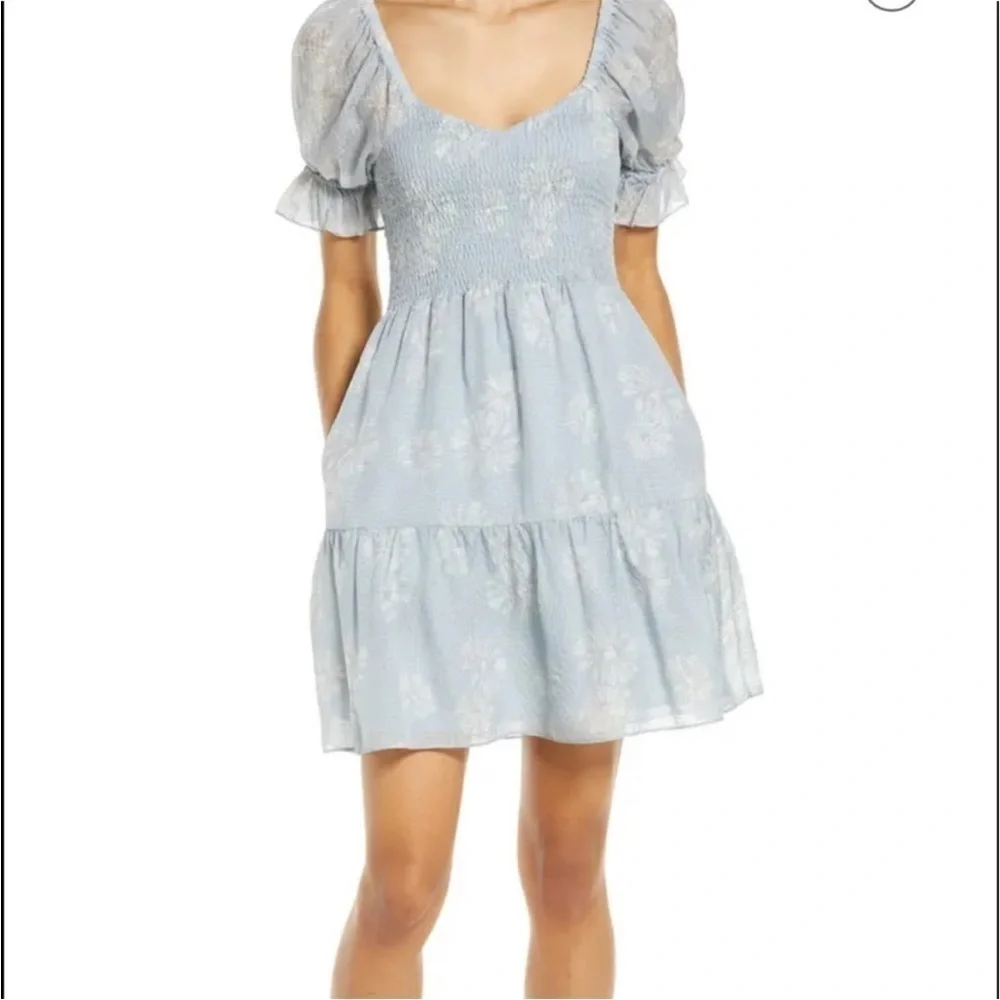 Madewell Silk Lucie Smocked Mini Dress in Moody Blooms Blue White Medium